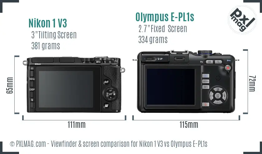 Nikon 1 V3 vs Olympus E-PL1s Screen and Viewfinder comparison