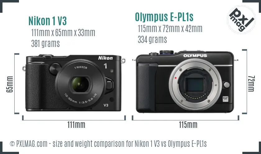 Nikon 1 V3 vs Olympus E-PL1s size comparison