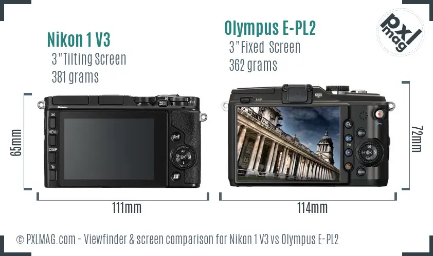 Nikon 1 V3 vs Olympus E-PL2 Screen and Viewfinder comparison