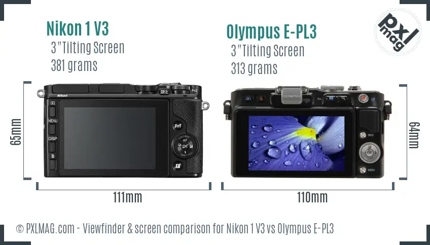 Nikon 1 V3 vs Olympus E-PL3 Screen and Viewfinder comparison