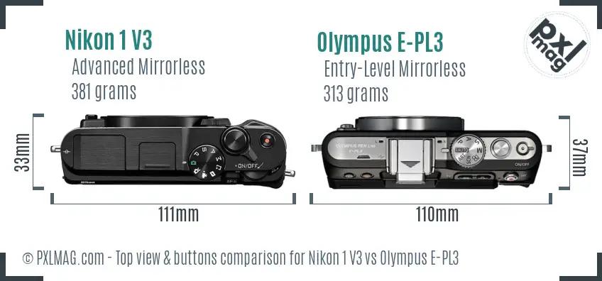 Nikon 1 V3 vs Olympus E-PL3 top view buttons comparison