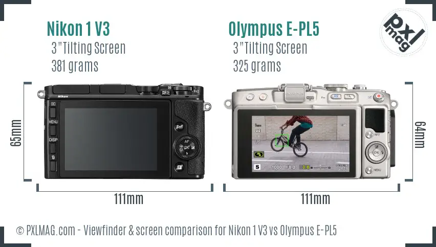 Nikon 1 V3 vs Olympus E-PL5 Screen and Viewfinder comparison