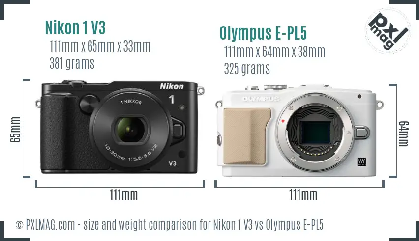 Nikon 1 V3 vs Olympus E-PL5 size comparison