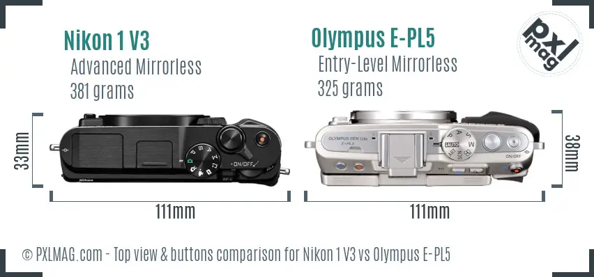 Nikon 1 V3 vs Olympus E-PL5 top view buttons comparison