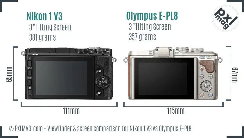 Nikon 1 V3 vs Olympus E-PL8 Screen and Viewfinder comparison