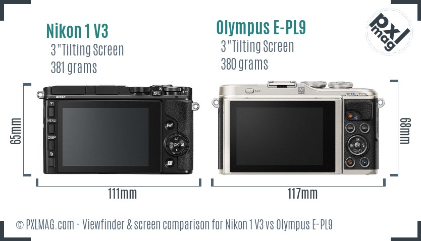 Nikon 1 V3 vs Olympus E-PL9 Screen and Viewfinder comparison