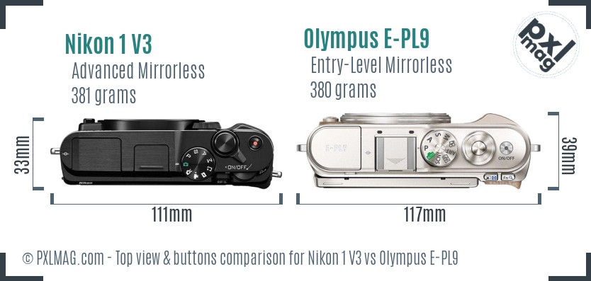 Nikon 1 V3 vs Olympus E-PL9 top view buttons comparison