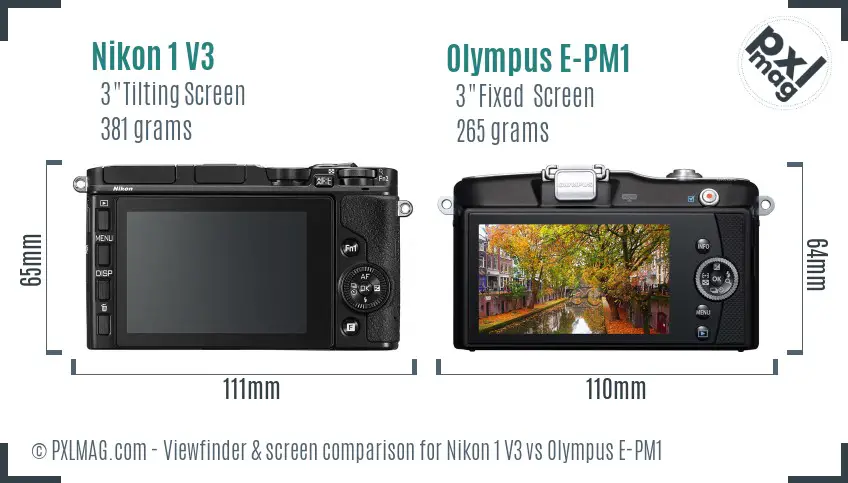 Nikon 1 V3 vs Olympus E-PM1 Screen and Viewfinder comparison