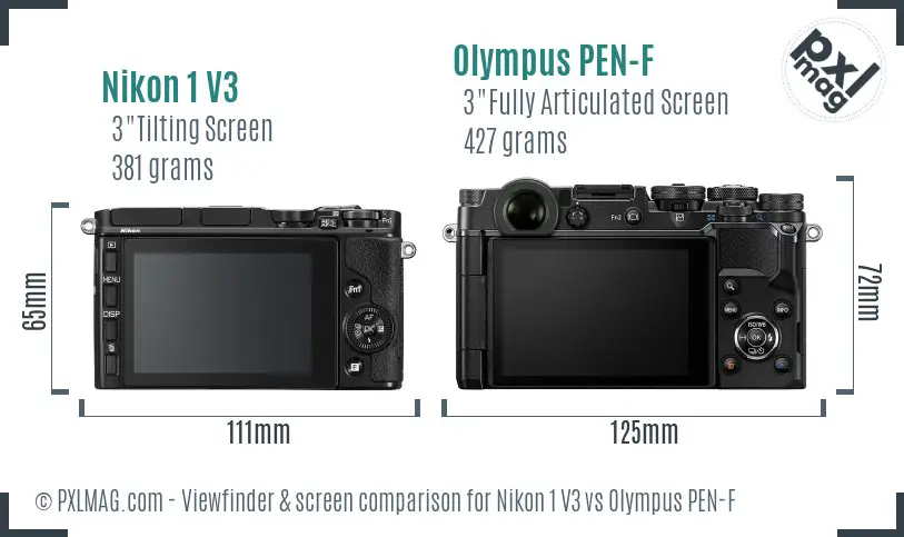 Nikon 1 V3 vs Olympus PEN-F Screen and Viewfinder comparison