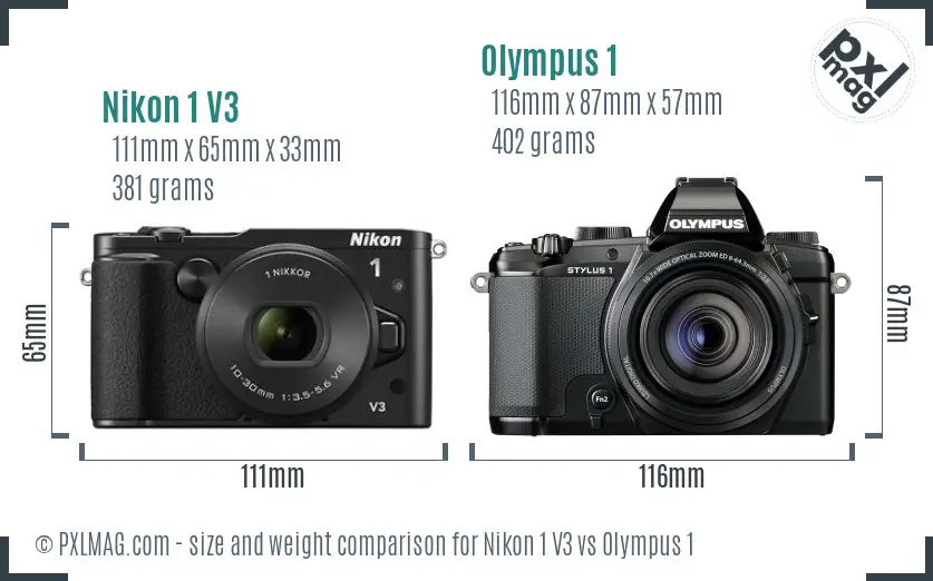 Nikon 1 V3 vs Olympus 1 size comparison