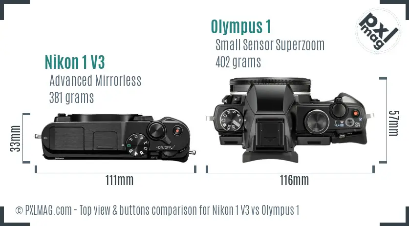 Nikon 1 V3 vs Olympus 1 top view buttons comparison