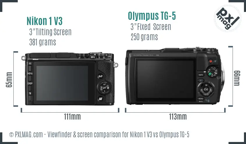Nikon 1 V3 vs Olympus TG-5 Screen and Viewfinder comparison