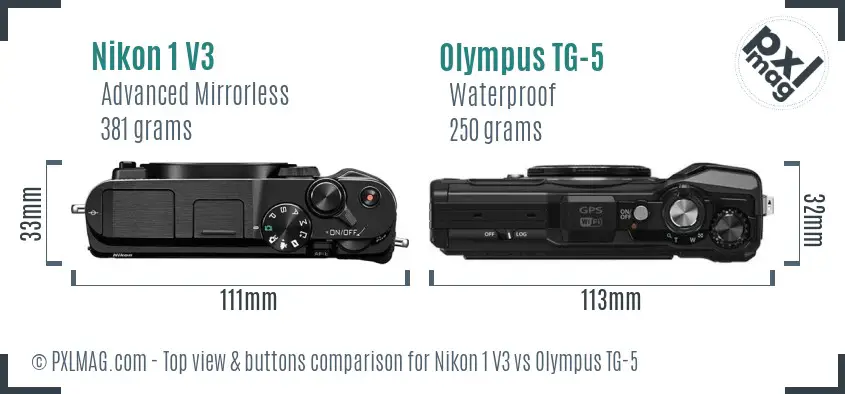 Nikon 1 V3 vs Olympus TG-5 top view buttons comparison