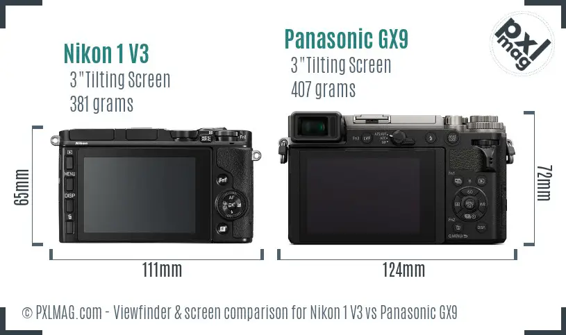 Nikon 1 V3 vs Panasonic GX9 Screen and Viewfinder comparison