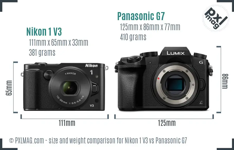 Nikon 1 V3 vs Panasonic G7 size comparison