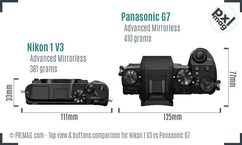 Nikon 1 V3 vs Panasonic G7 top view buttons comparison