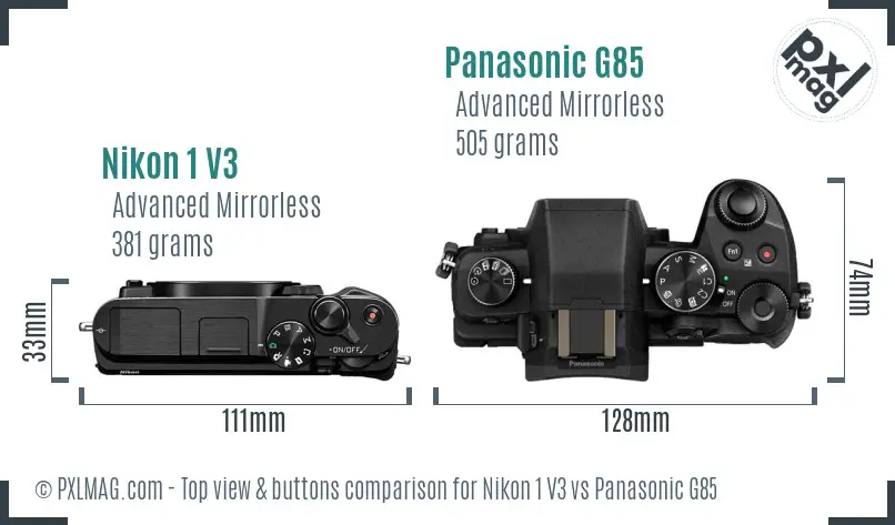 Nikon 1 V3 vs Panasonic G85 top view buttons comparison