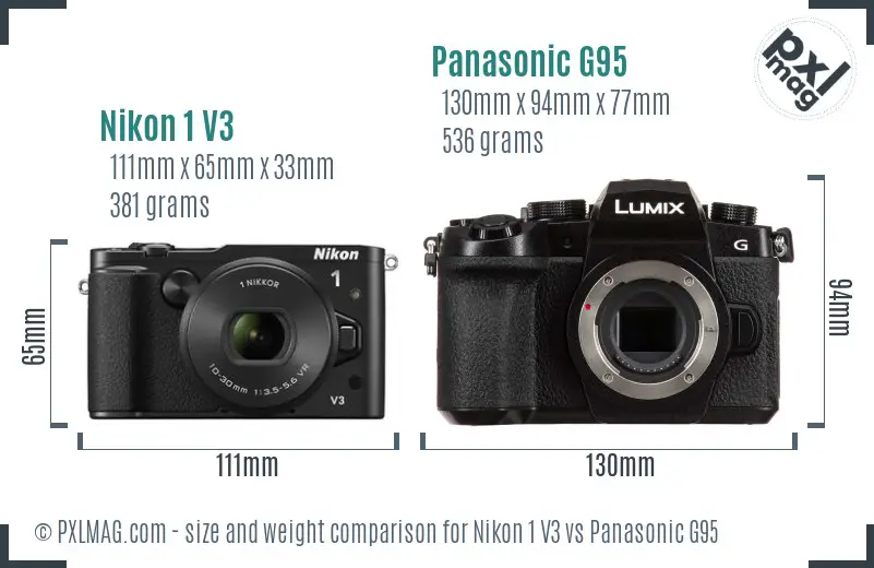 Nikon 1 V3 vs Panasonic G95 size comparison