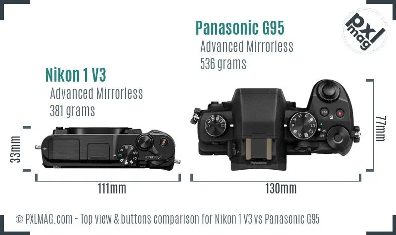 Nikon 1 V3 vs Panasonic G95 top view buttons comparison