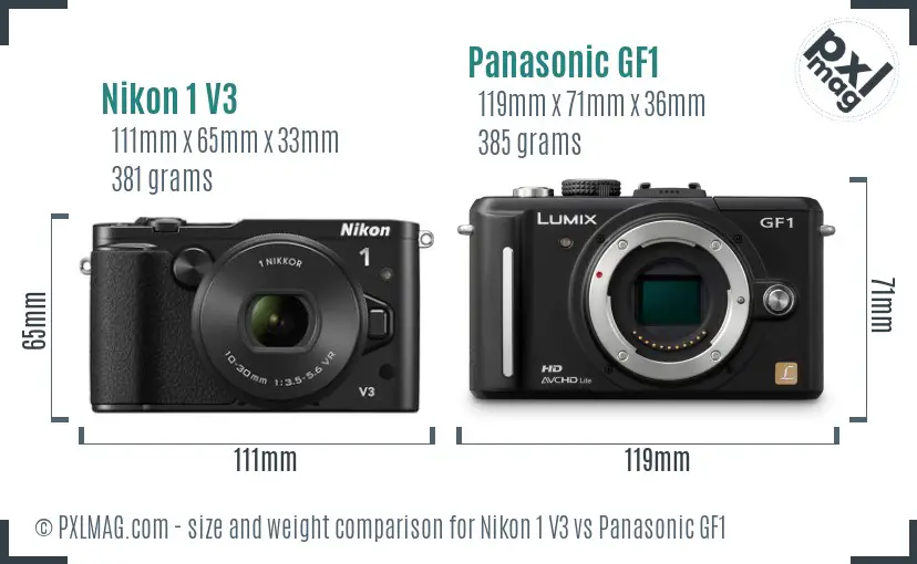 Nikon 1 V3 vs Panasonic GF1 size comparison