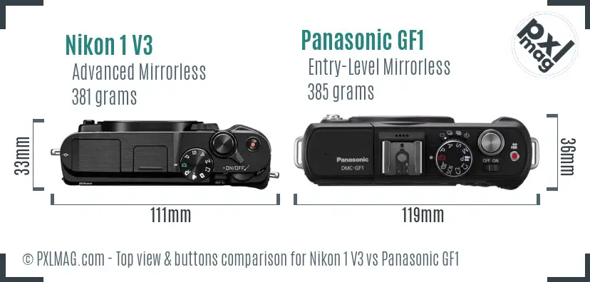 Nikon 1 V3 vs Panasonic GF1 top view buttons comparison