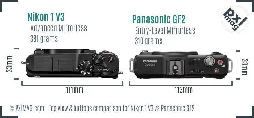 Nikon 1 V3 vs Panasonic GF2 top view buttons comparison