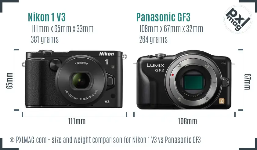 Nikon 1 V3 vs Panasonic GF3 size comparison