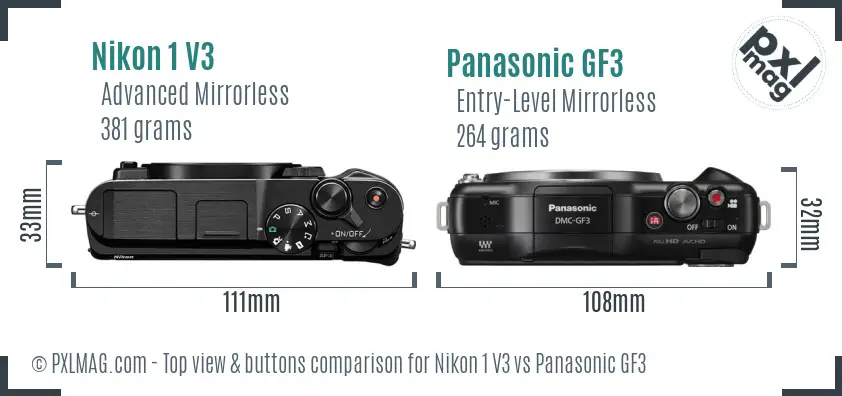 Nikon 1 V3 vs Panasonic GF3 top view buttons comparison