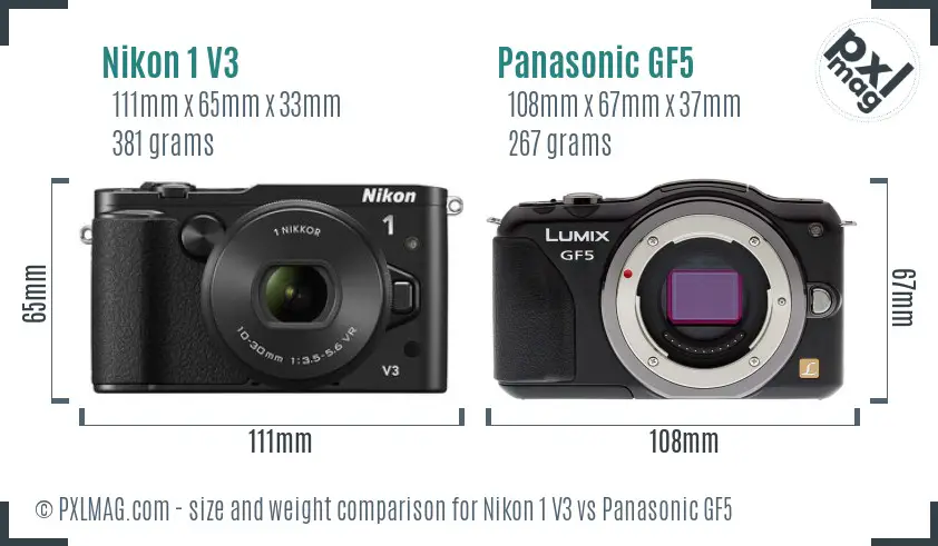 Nikon 1 V3 vs Panasonic GF5 size comparison