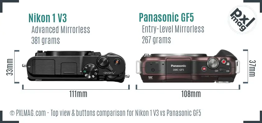 Nikon 1 V3 vs Panasonic GF5 top view buttons comparison