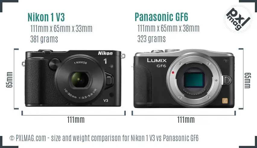 Nikon 1 V3 vs Panasonic GF6 size comparison