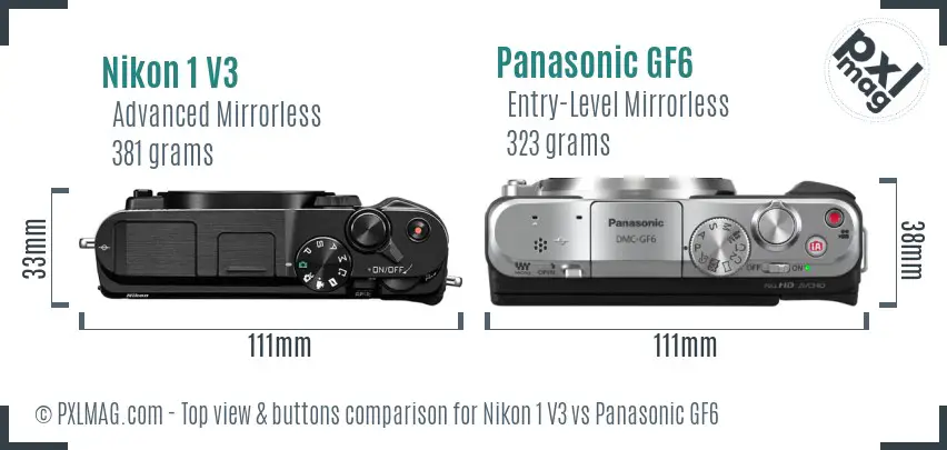 Nikon 1 V3 vs Panasonic GF6 top view buttons comparison