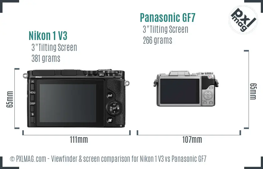 Nikon 1 V3 vs Panasonic GF7 Screen and Viewfinder comparison