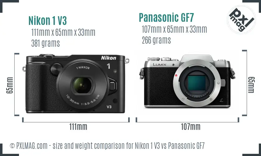Nikon 1 V3 vs Panasonic GF7 size comparison