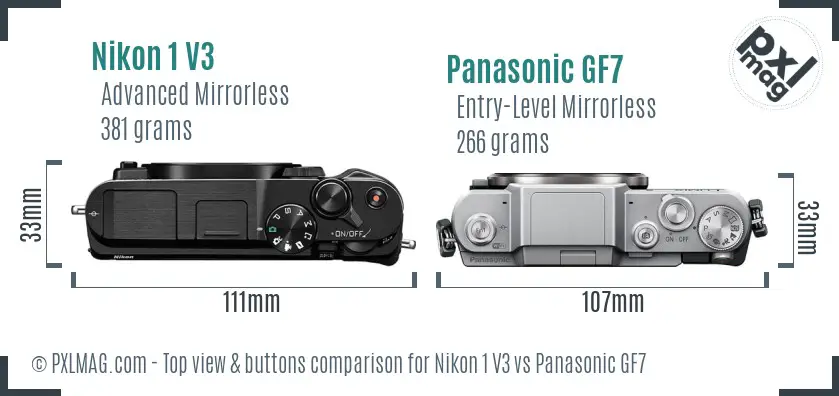 Nikon 1 V3 vs Panasonic GF7 top view buttons comparison