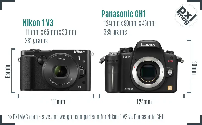 Nikon 1 V3 vs Panasonic GH1 size comparison