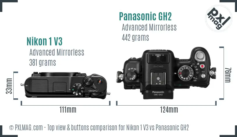 Nikon 1 V3 vs Panasonic GH2 top view buttons comparison