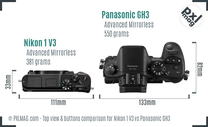 Nikon 1 V3 vs Panasonic GH3 top view buttons comparison