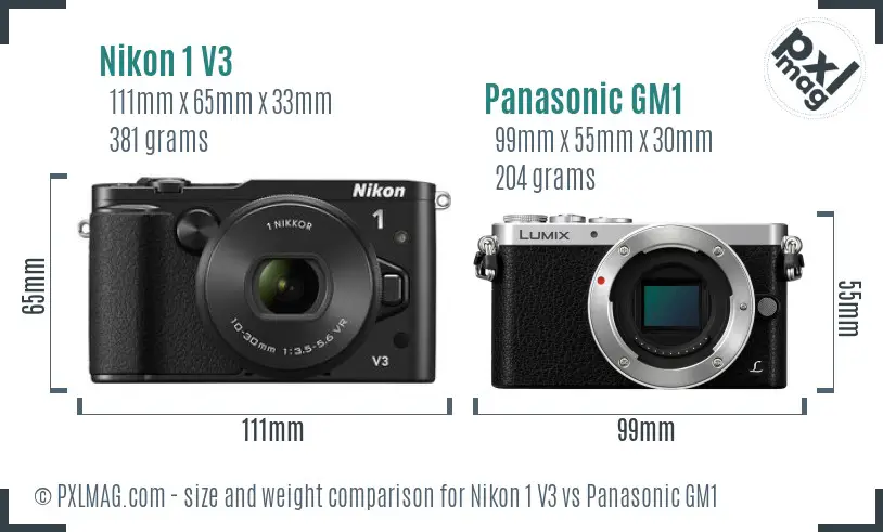 Nikon 1 V3 vs Panasonic GM1 size comparison Nikon 1 V3 vs Panasonic GM1 size comparison