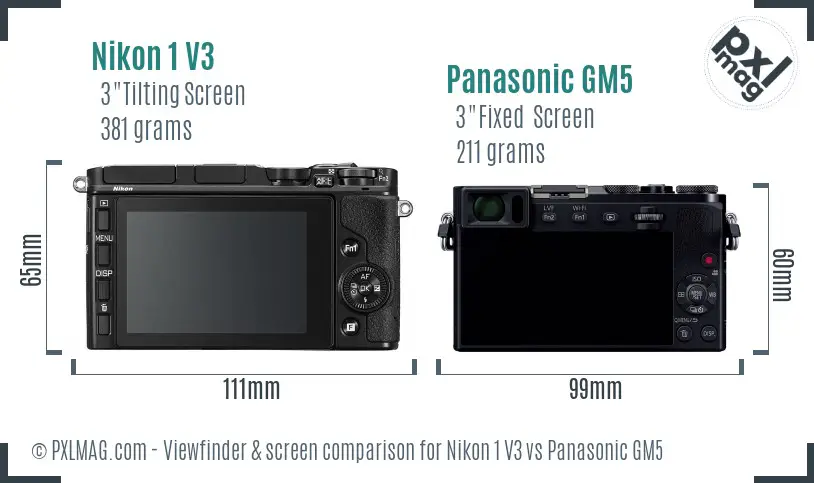 Nikon 1 V3 vs Panasonic GM5 Screen and Viewfinder comparison