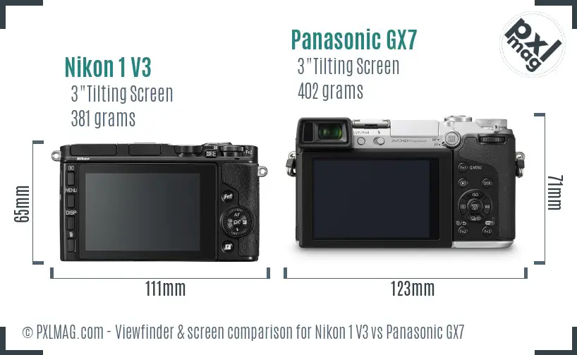 Nikon 1 V3 vs Panasonic GX7 Screen and Viewfinder comparison