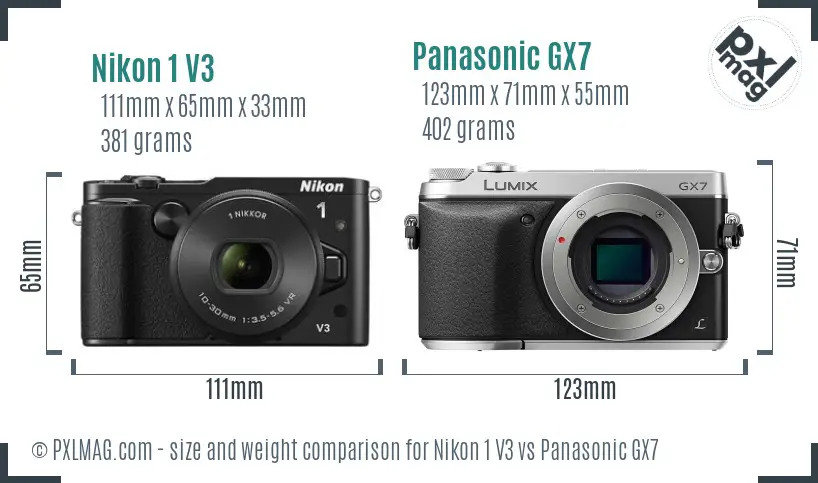 Nikon 1 V3 vs Panasonic GX7 size comparison