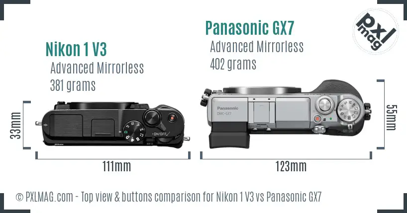 Nikon 1 V3 vs Panasonic GX7 top view buttons comparison