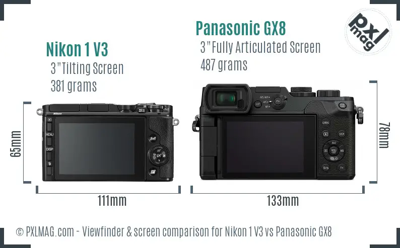 Nikon 1 V3 vs Panasonic GX8 Screen and Viewfinder comparison