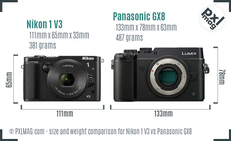 Nikon 1 V3 vs Panasonic GX8 size comparison