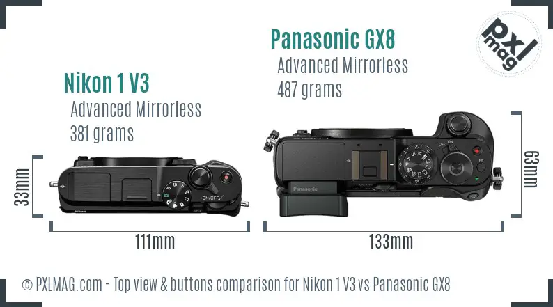 Nikon 1 V3 vs Panasonic GX8 top view buttons comparison