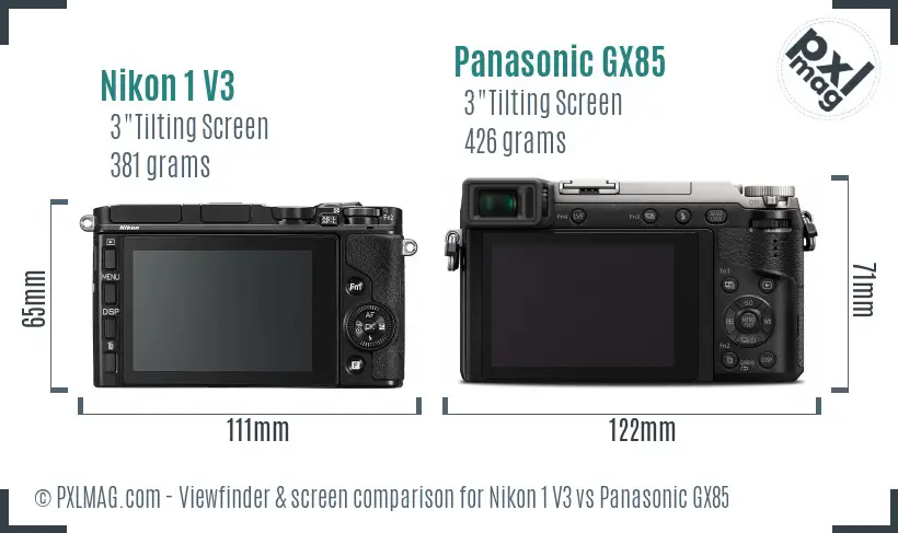Nikon 1 V3 vs Panasonic GX85 Screen and Viewfinder comparison