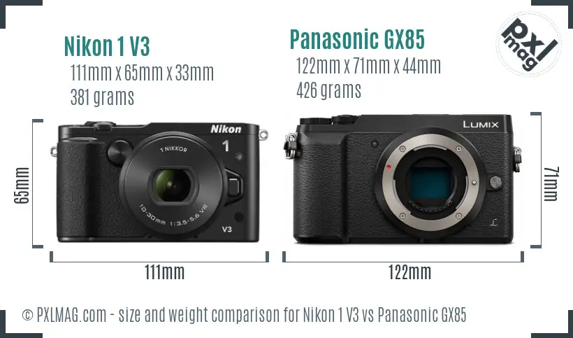 Nikon 1 V3 vs Panasonic GX85 size comparison