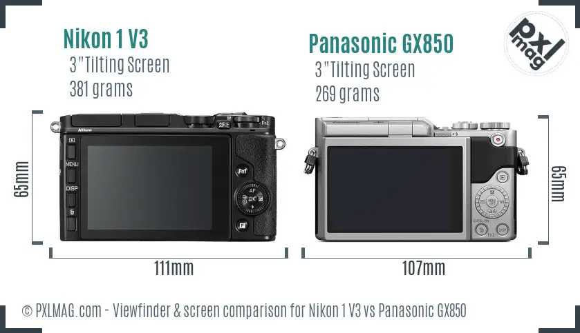 Nikon 1 V3 vs Panasonic GX850 Screen and Viewfinder comparison