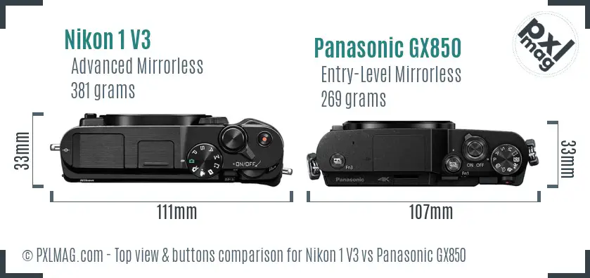 Nikon 1 V3 vs Panasonic GX850 top view buttons comparison
